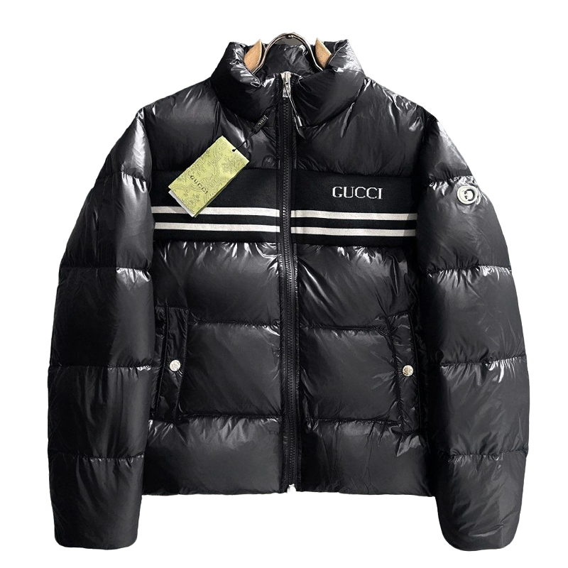 Gucci Black High - Neck Down Jacket With Brand Accents