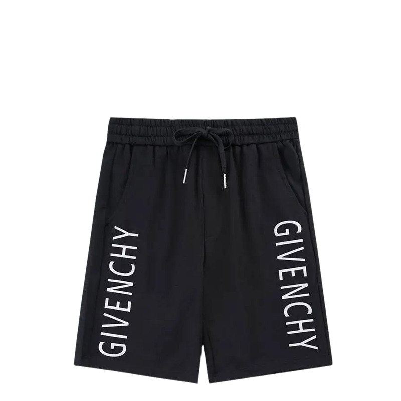 Givenchy Men's Black Drawstring Shorts with Side Logo Print