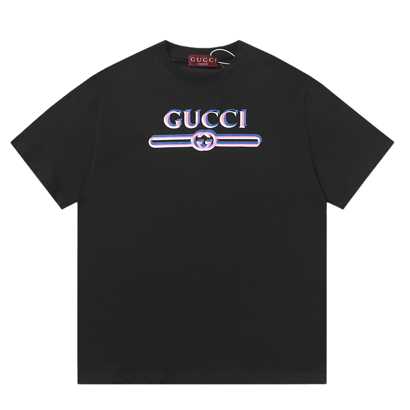 Gucci Black/White Tee With Colorful 3D Logo For Trendy Luxury Streetwear Styles