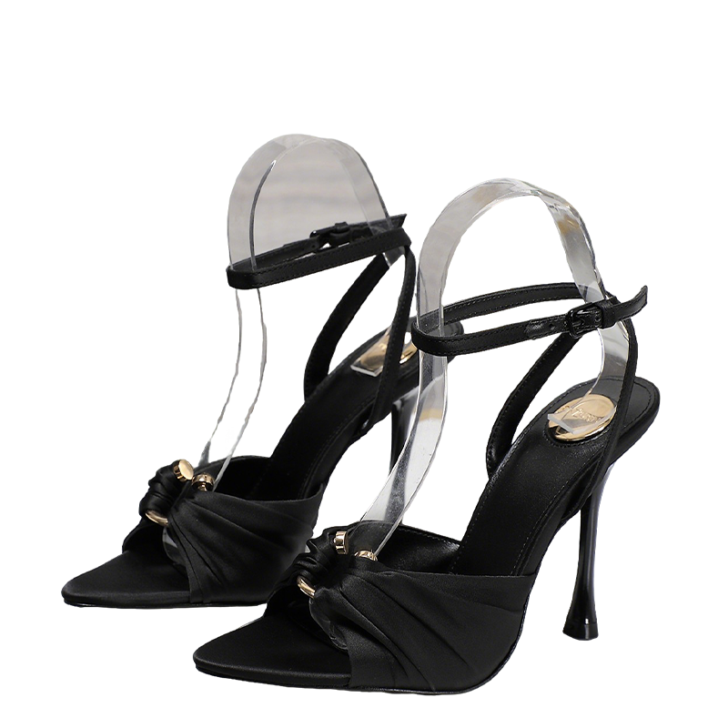 YSL Black Satin Ankle - Strap High - Heel Sandals For Elegant Occasions