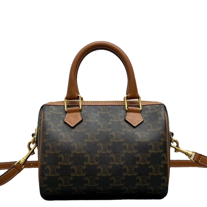 Celine Monogram Canvas Boston Bag With Leather Handles And Strap 197582
