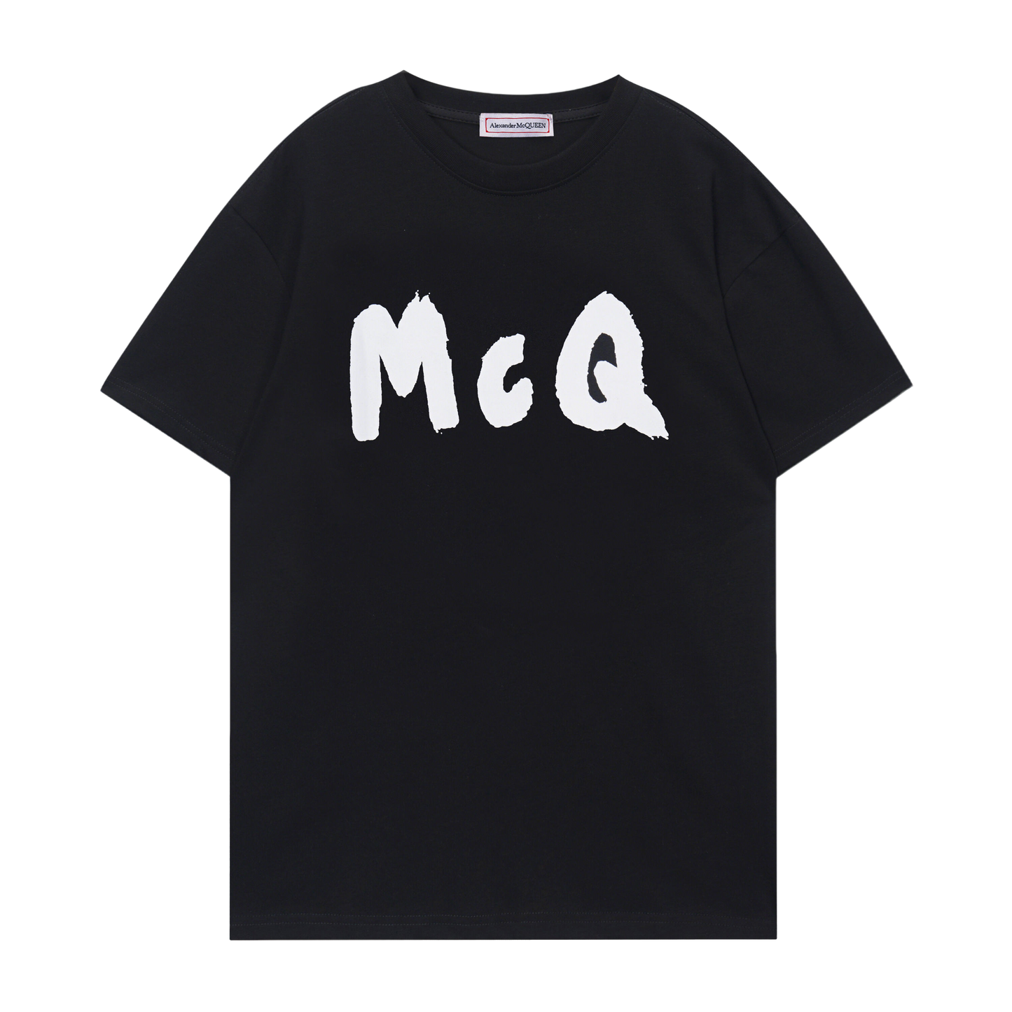 Alexander McQueen Black/White T - Shirt With Bold White McQ Brush - Stroke Lettering