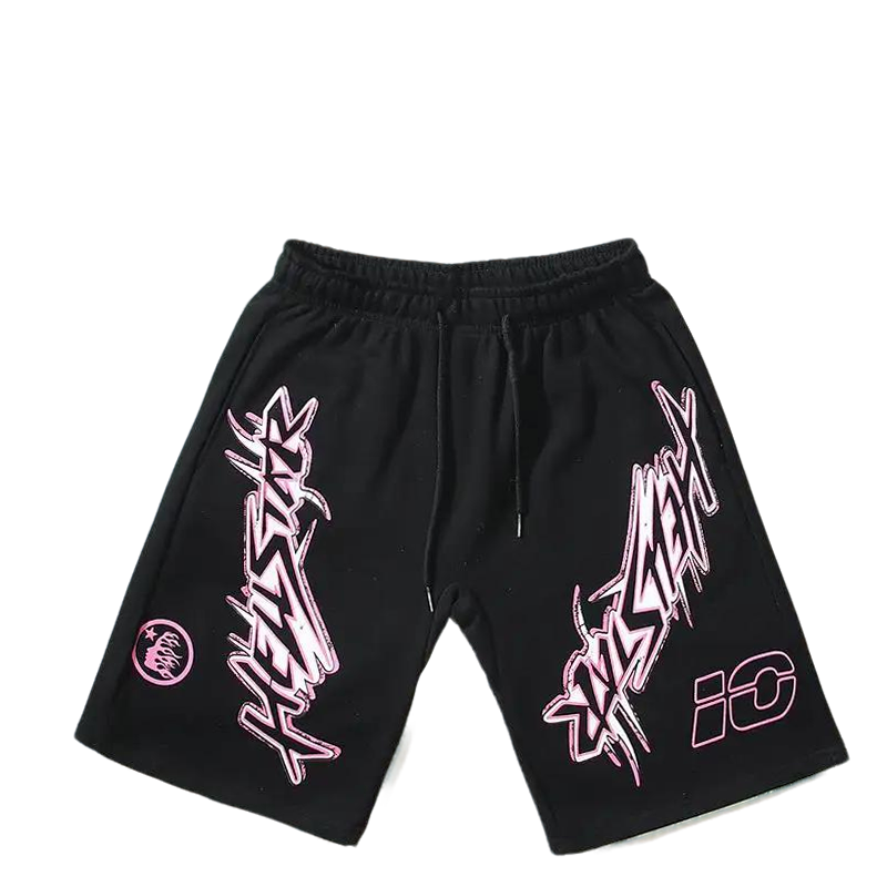 Hellstar Men's Black Drawstring Shorts with Pink Graffiti Graphics