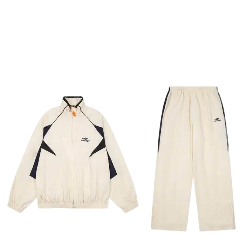 Balenciaga Beige Tracksuit With Contrast Black Accents And Zip Jacket