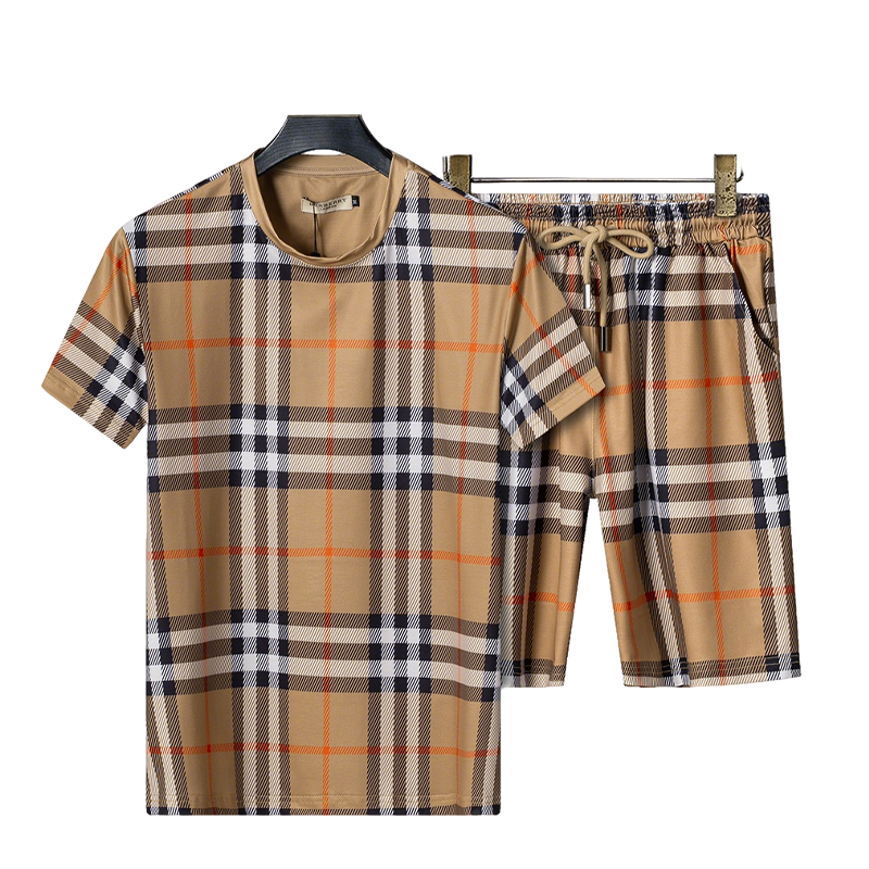 Burberry Men's Beige Plaid Short - Sleeve And Shorts Tracksuit