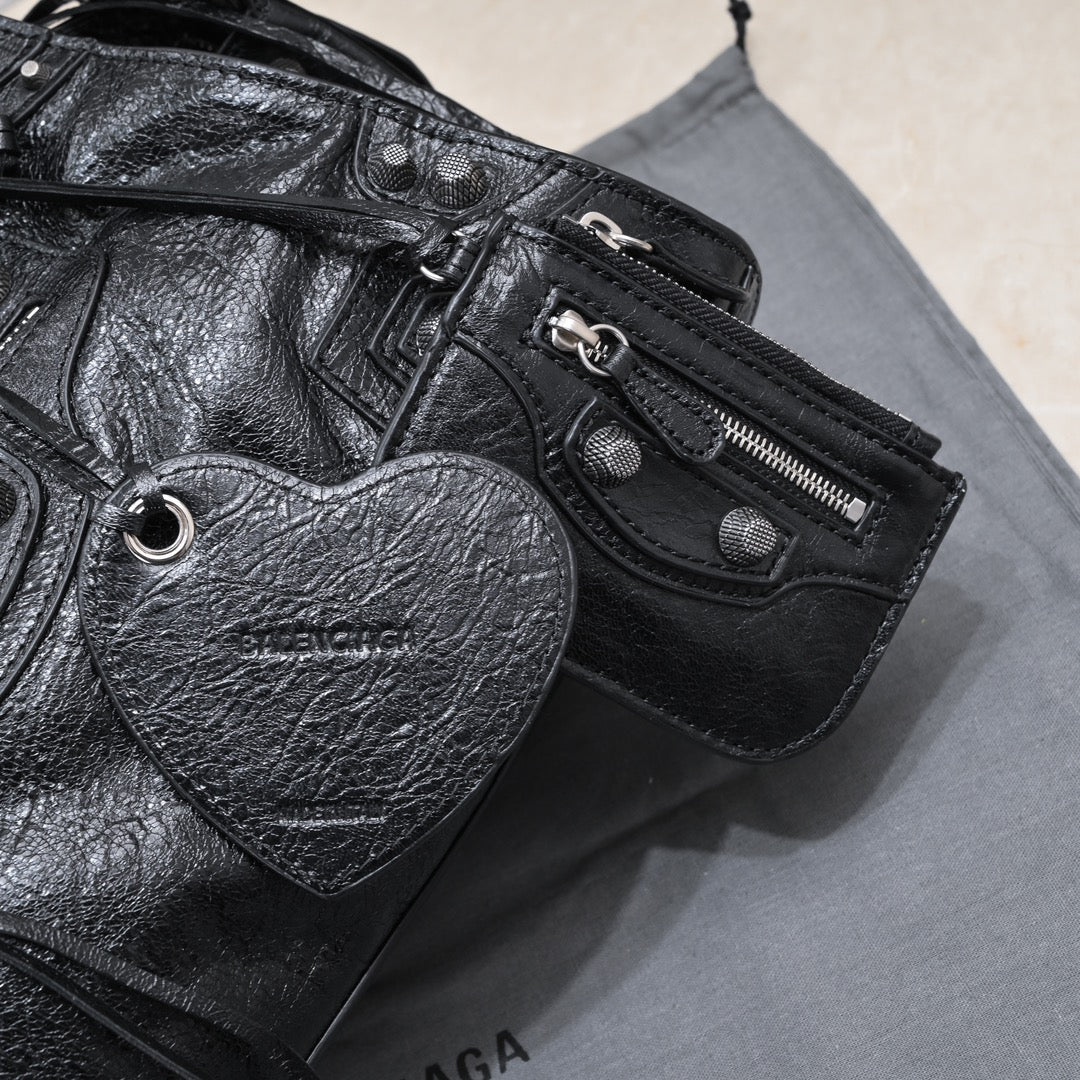 Balenciaga Classic City Bag with Studs and Heart - Shaped Charm for Edgy Fashion Lovers Style No.80092