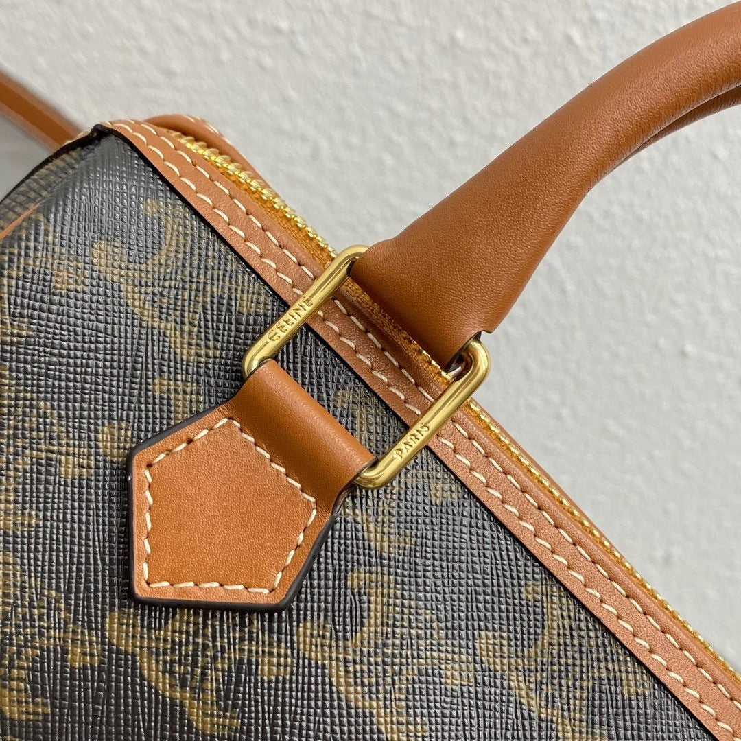Celine Monogram Canvas Boston Bag With Leather Handles And Strap 197582