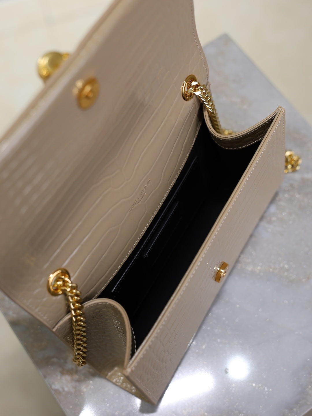 Chic Beige Croc - Embossed YSL KATE Crossbody Bag with Tassel 469390