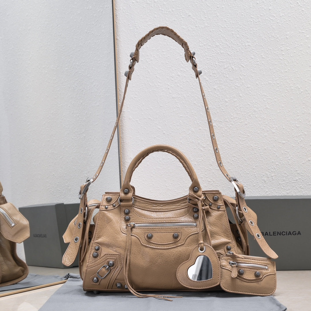 Balenciaga Classic City Bag with Studs and Heart - Shaped Charm for Edgy Fashion Lovers Style No.80092