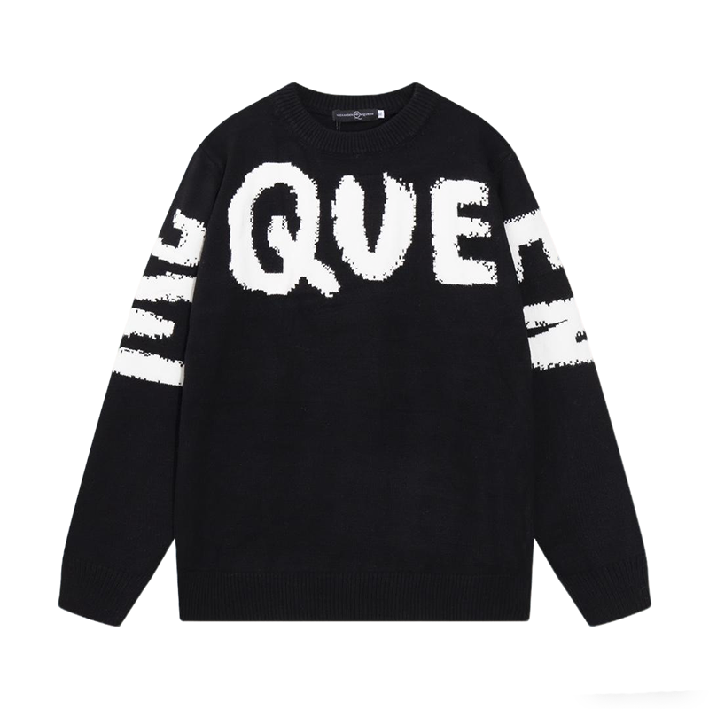 Alexander McQueen Black Sweater With White QUE Graphic Design
