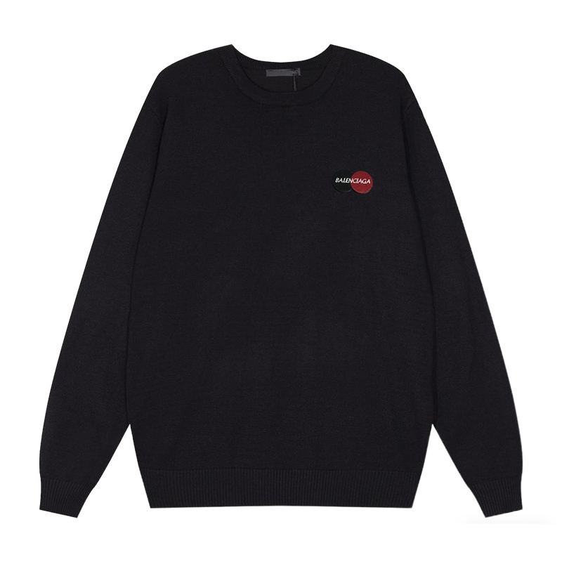 Balenciaga Black Crew Neck Sweater With Circular Brand Patches
