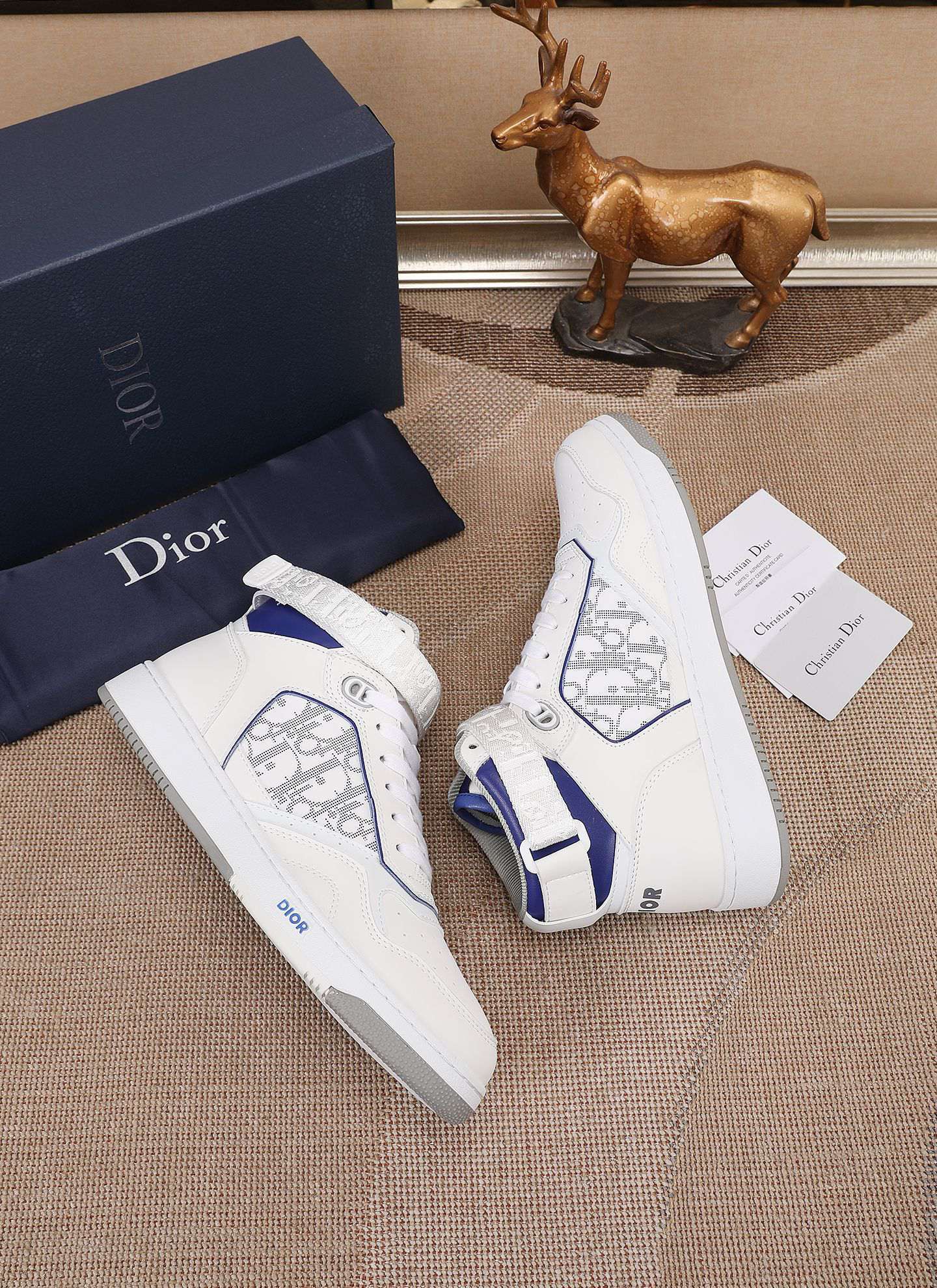 Dior Men's High Top Sneakers with Oblique Pattern and Adjustable Strap