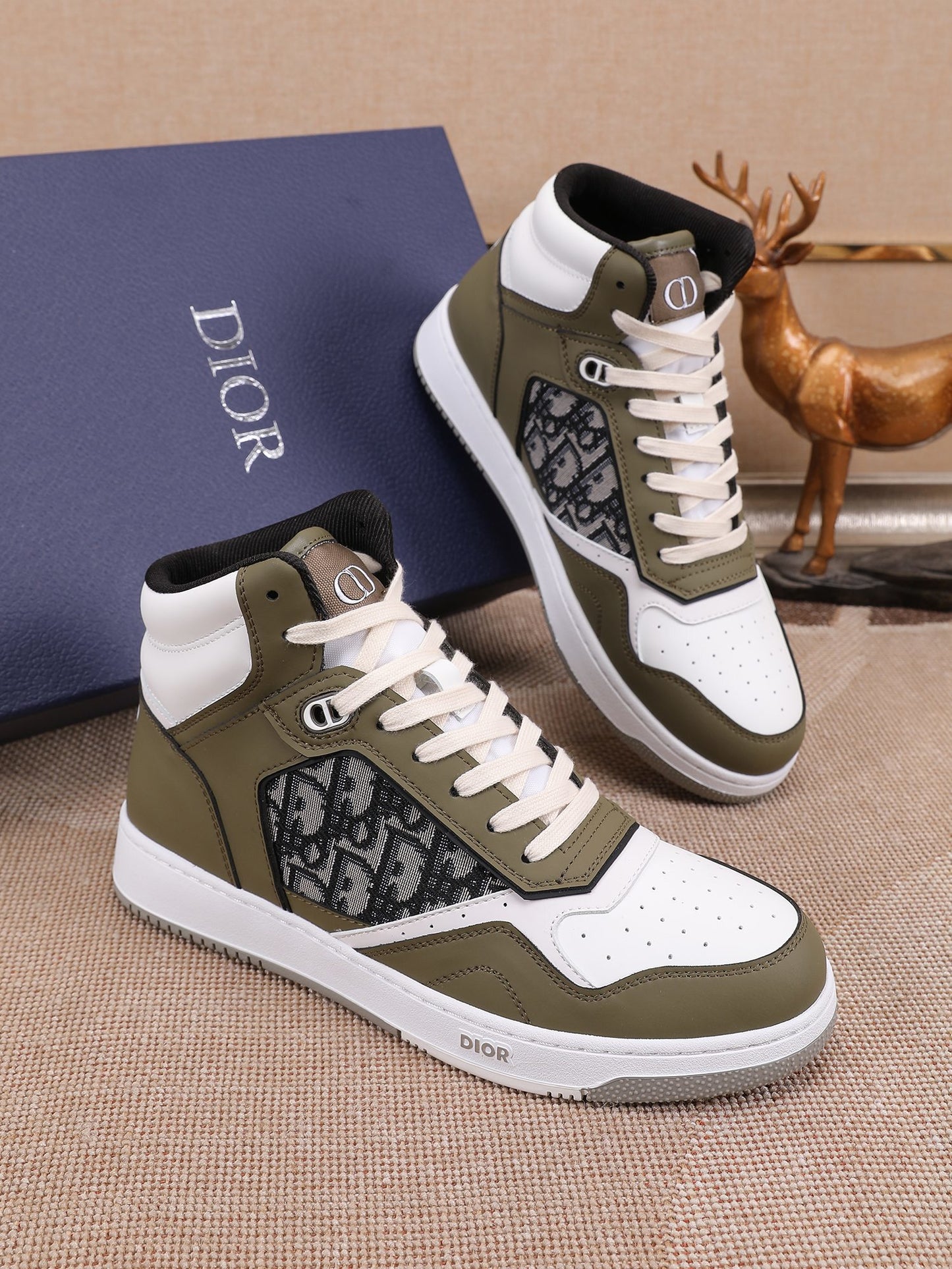 Dior Men's High Top Sneakers with Oblique Pattern and Adjustable Strap