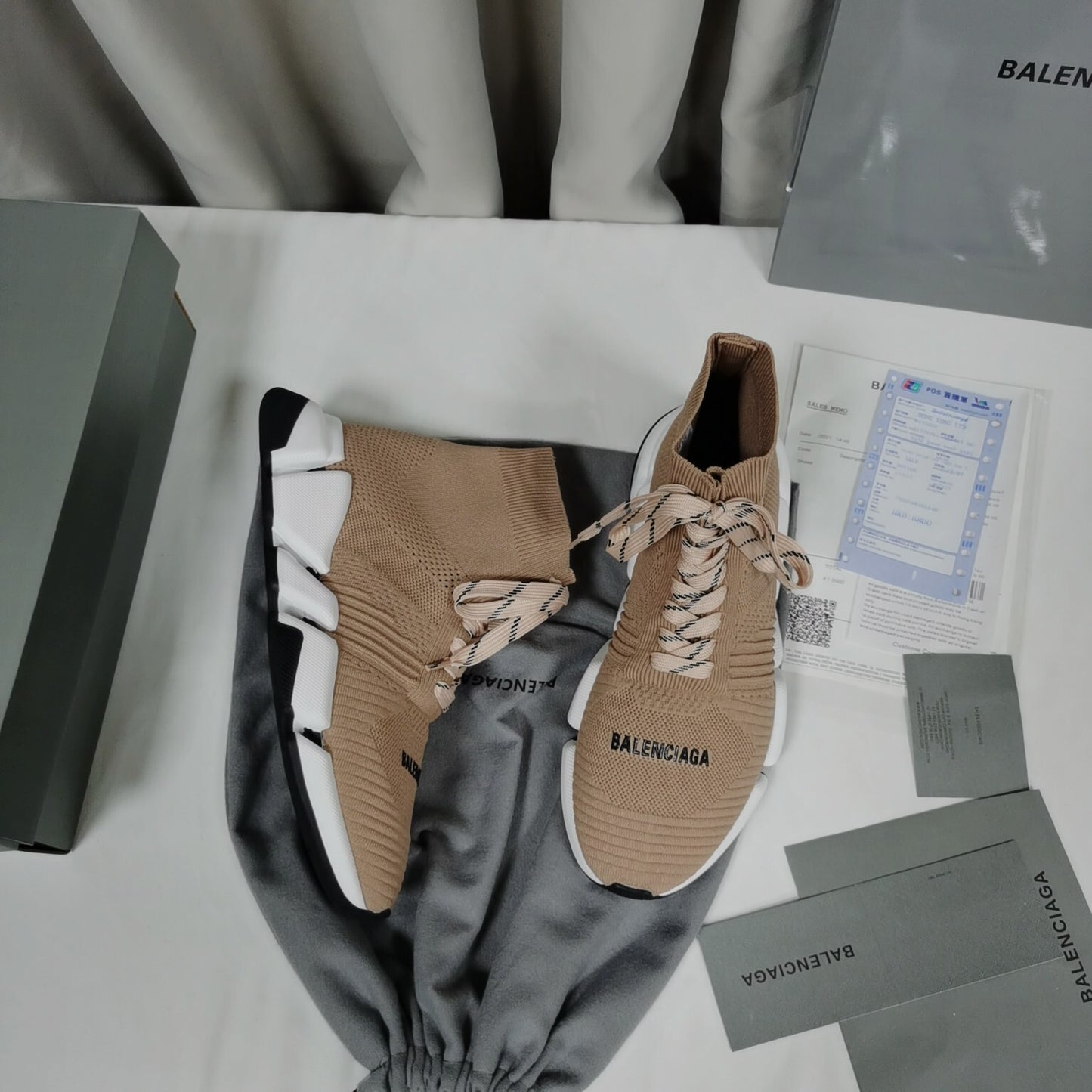 Balenciaga Unisex Beige Lace-up Sock Sneakers Fashionable Footwear for Men and Women with Unique Design
