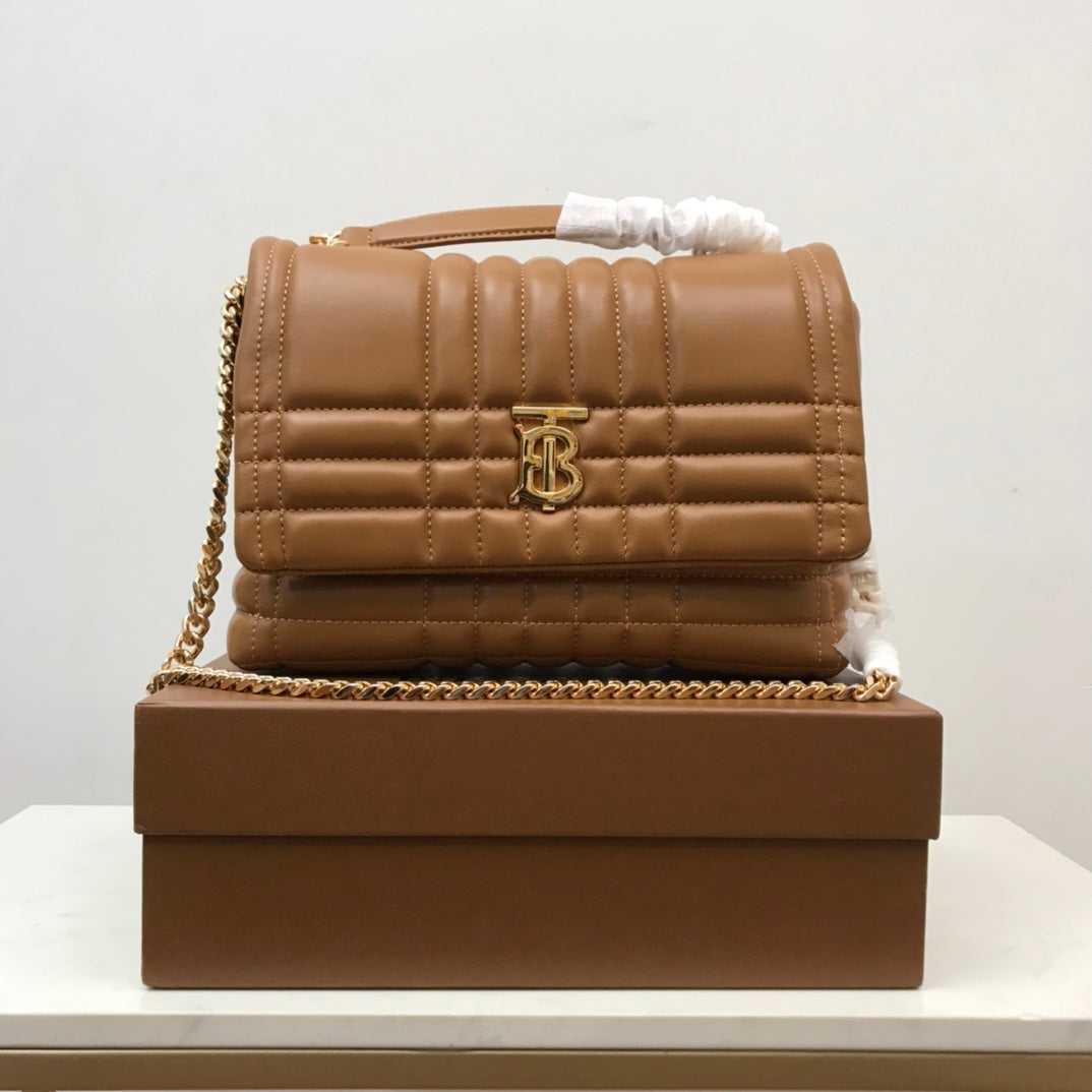 Elegant Black/Red/Green/Brown Quilted Burberry Crossbody Bag With Gold TB Logo And Chain Strap Style No.80490501