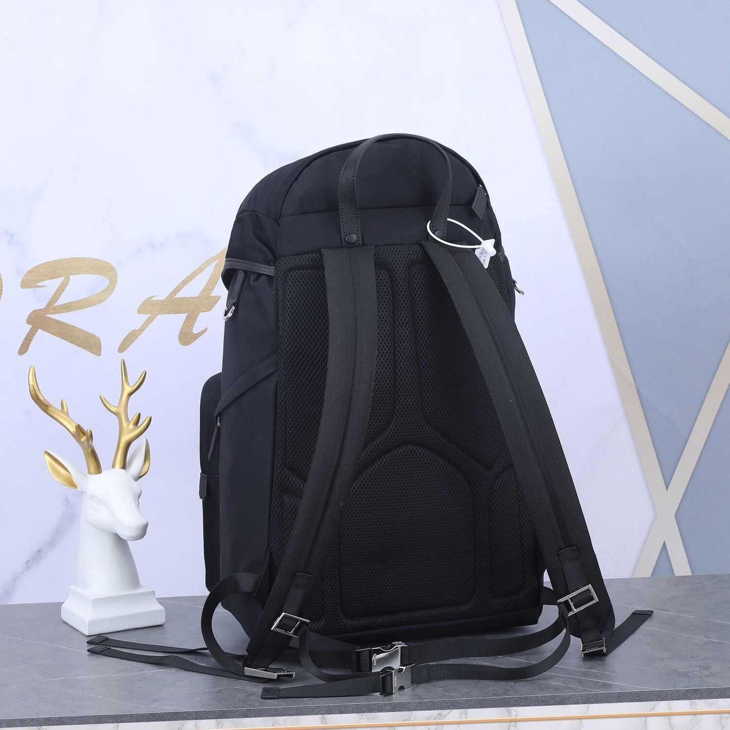 Prada Black Nylon Backpack With Multiple Pockets And Signature Logo 2VZ019