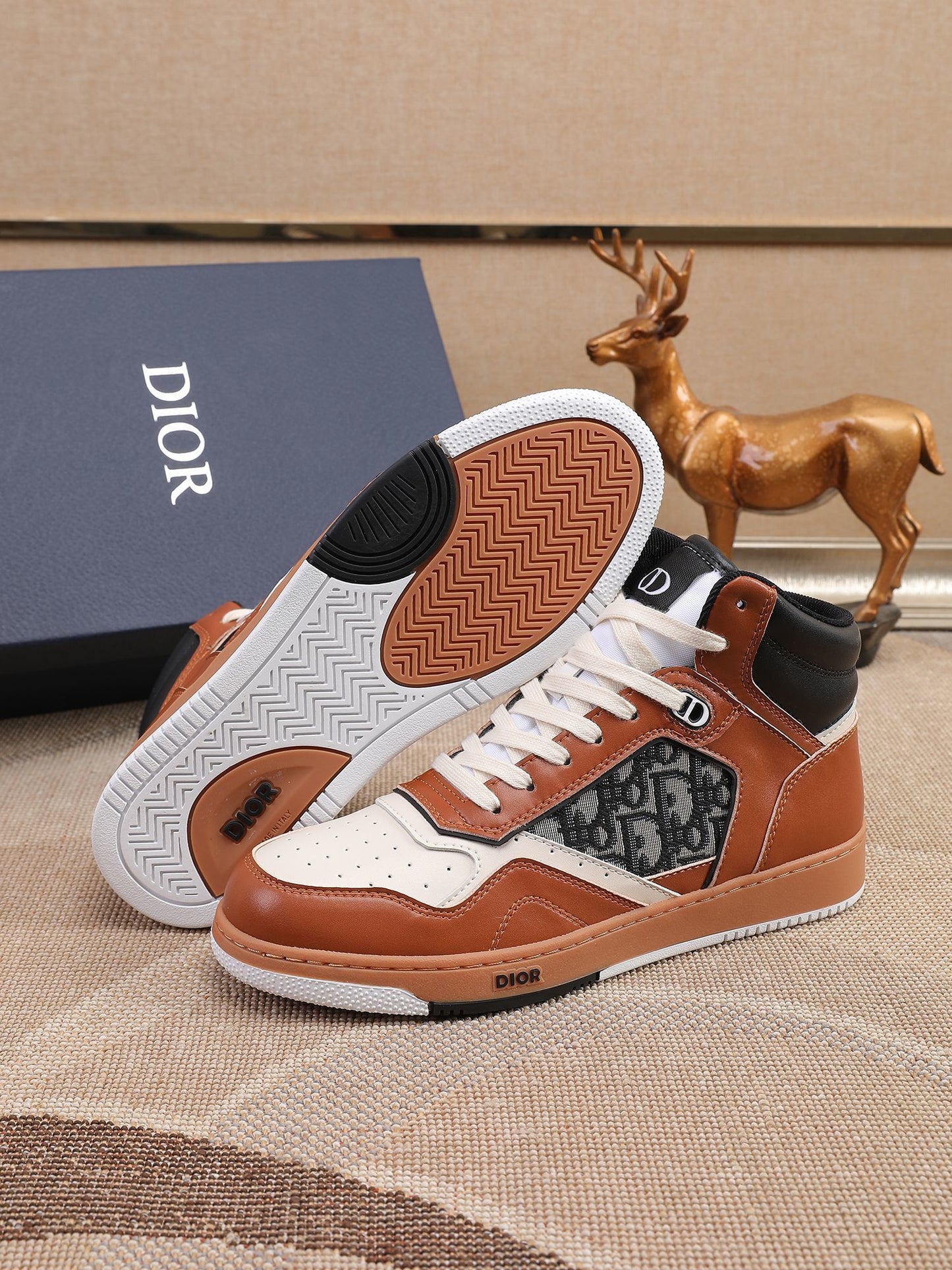 Dior Men's High Top Sneakers with Oblique Pattern and Adjustable Strap