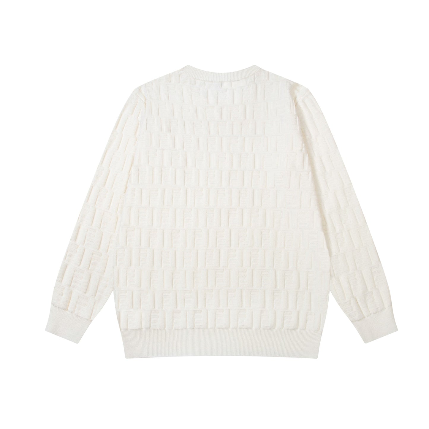 Fendi White Crew Neck Sweater With Subtle Textured Pattern