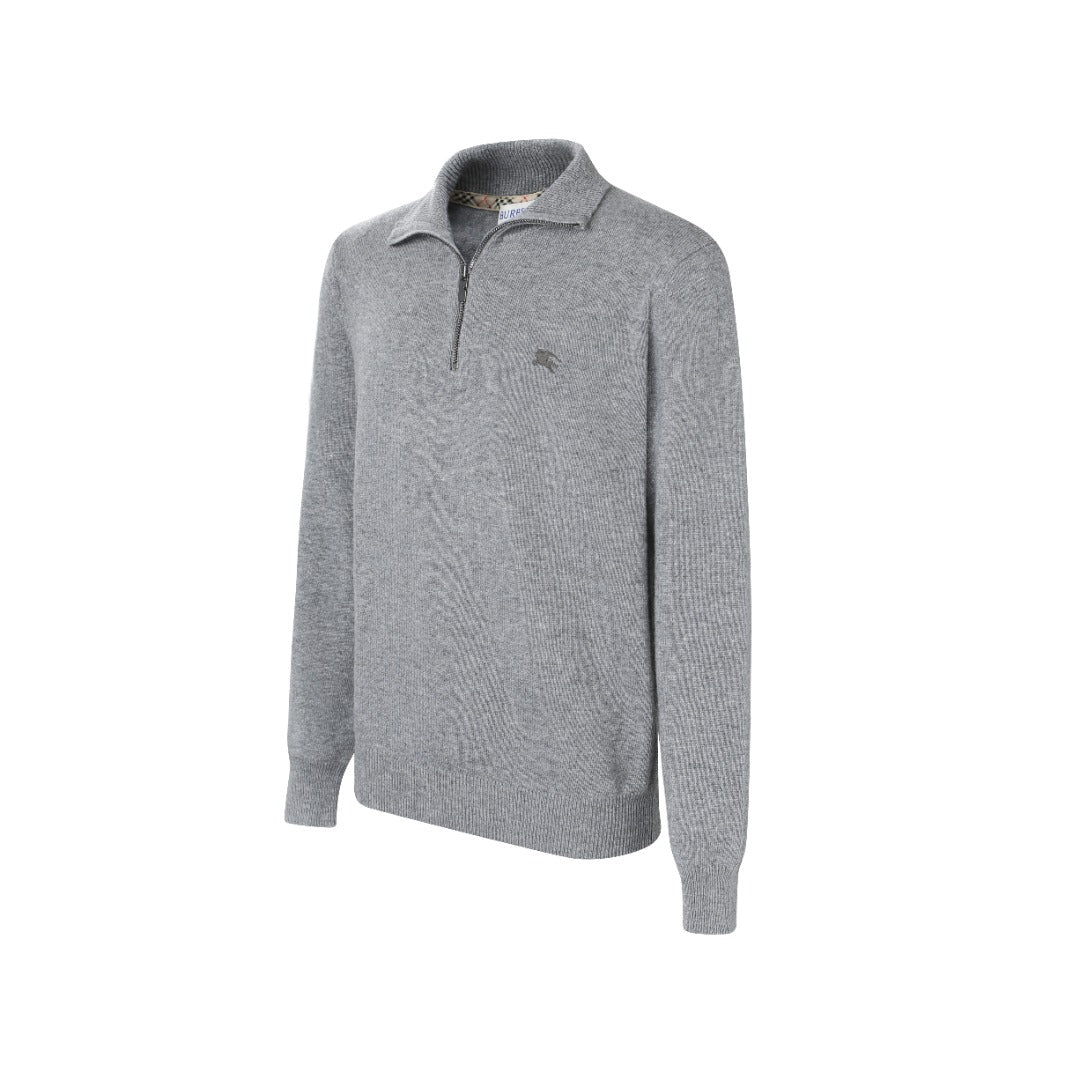 Burberry Men's Grey Half - Zip Cashmere Sweater With Logo