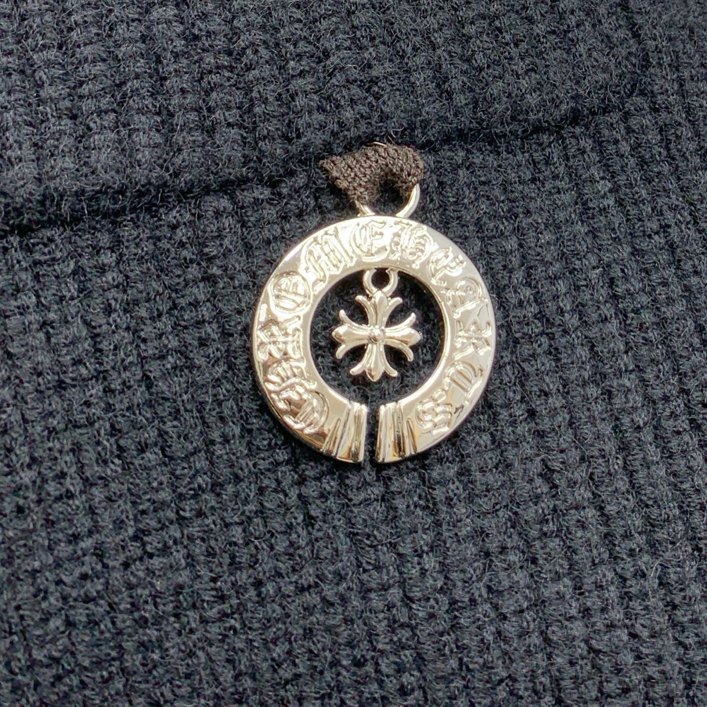 Chrome Hearts Inspired Black Knit Cardigan With Gold Button And Pocket Details