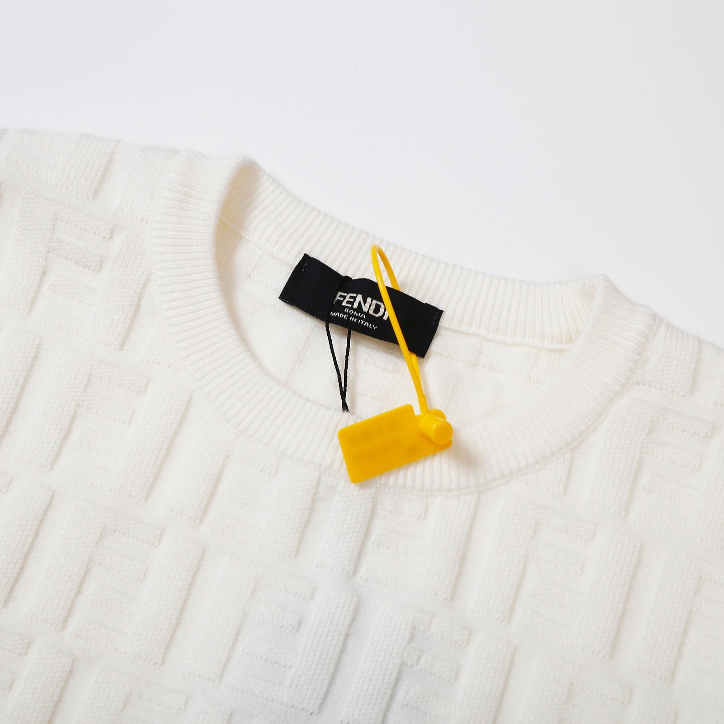 Fendi White Crew Neck Sweater With Subtle Textured Pattern