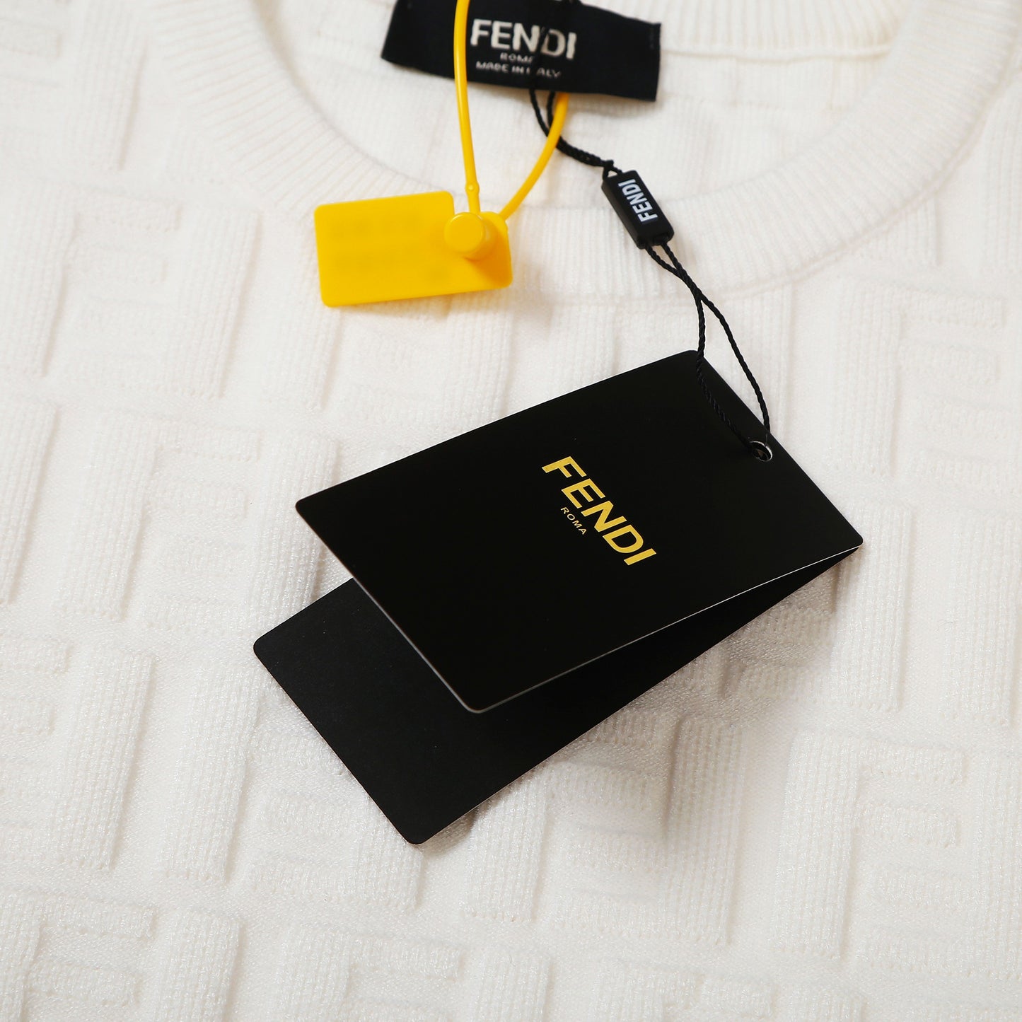 Fendi White Crew Neck Sweater With Subtle Textured Pattern