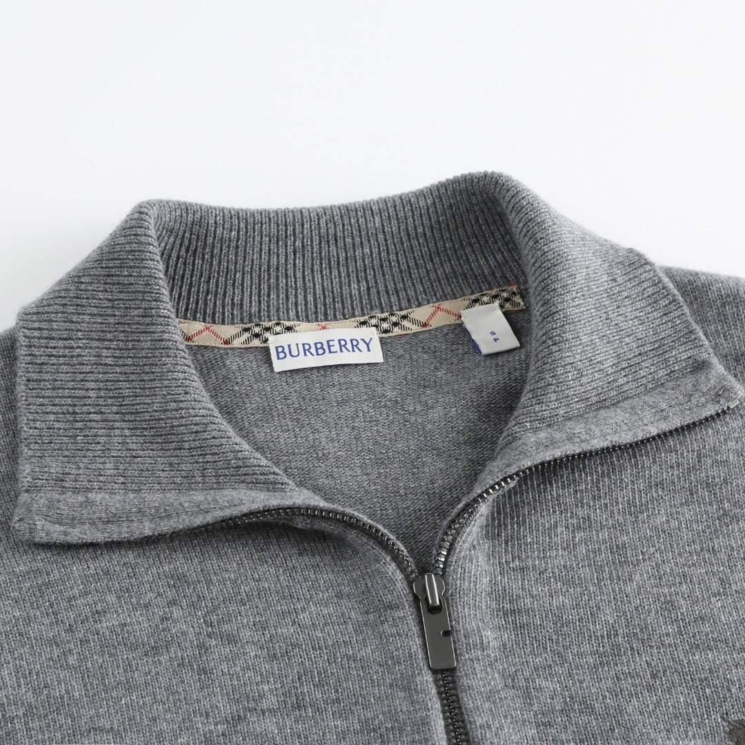 Burberry Men's Grey Half - Zip Cashmere Sweater With Logo