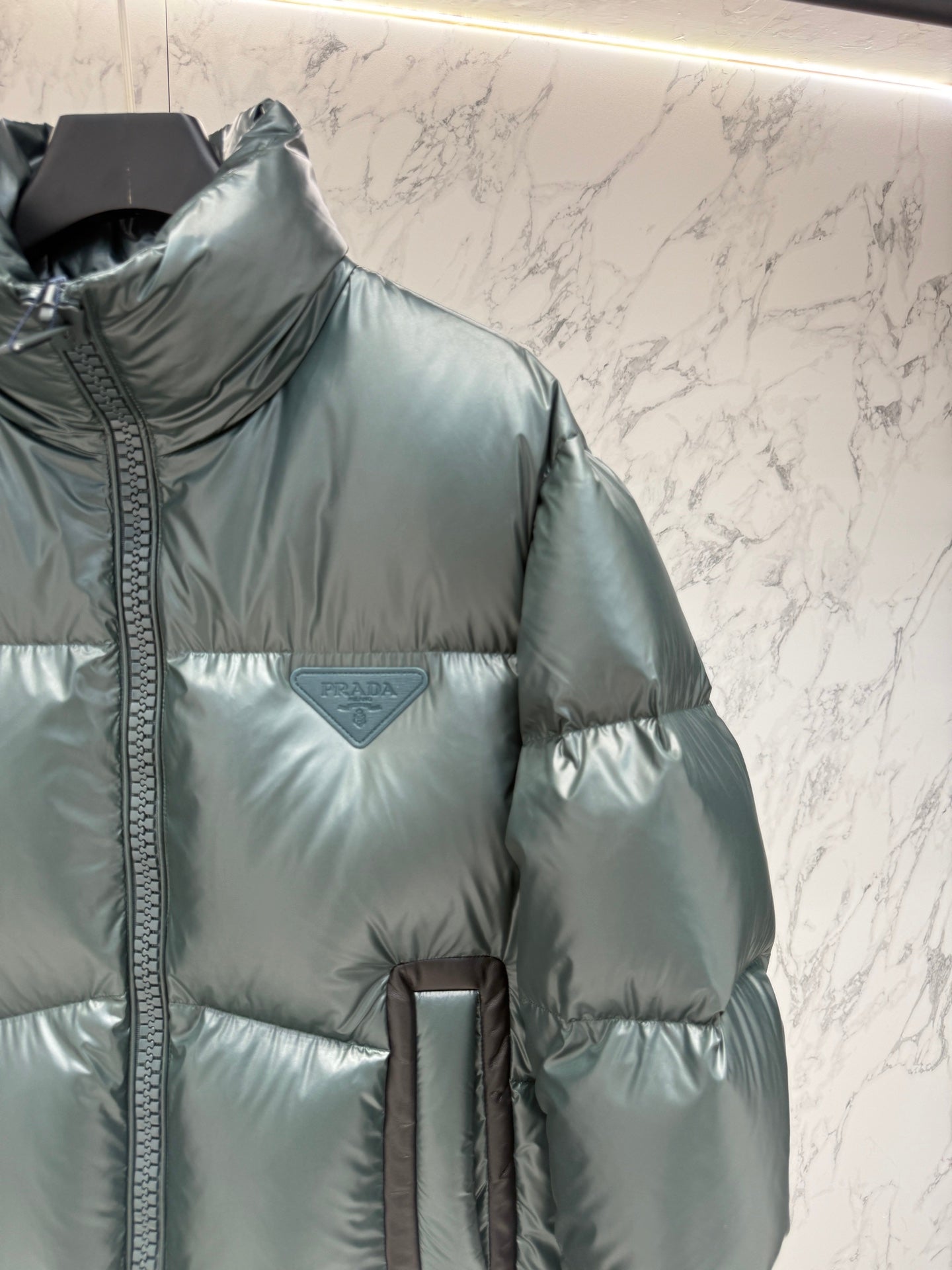 Prada Green High - Neck Down Jacket With Triangle Logo