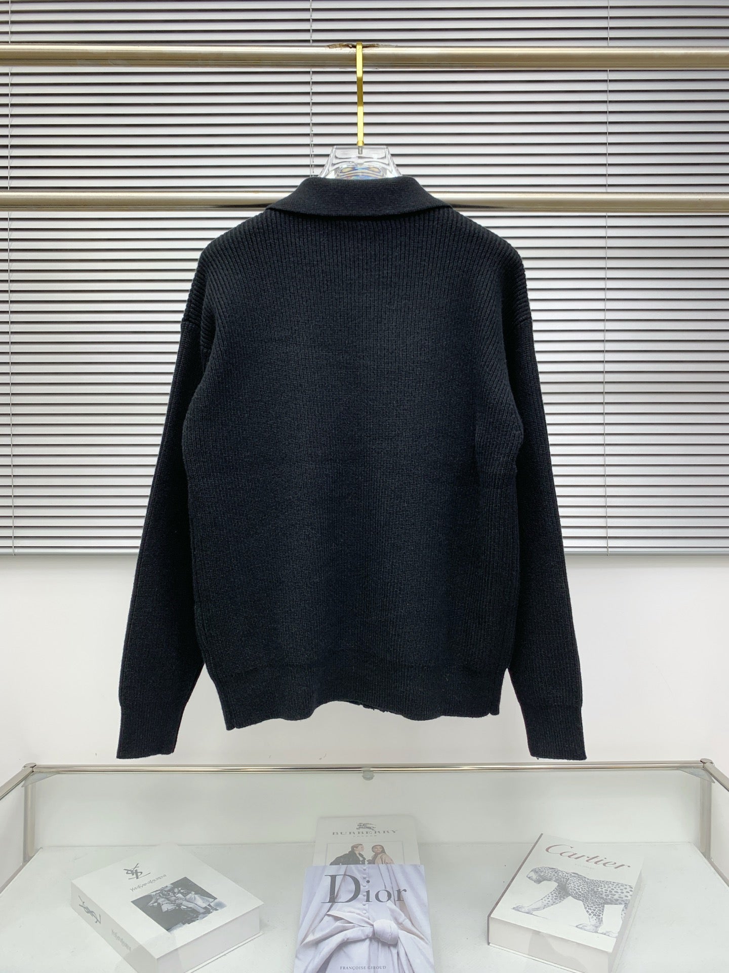 Chrome Hearts Inspired Black Knit Cardigan With Gold Button And Pocket Details