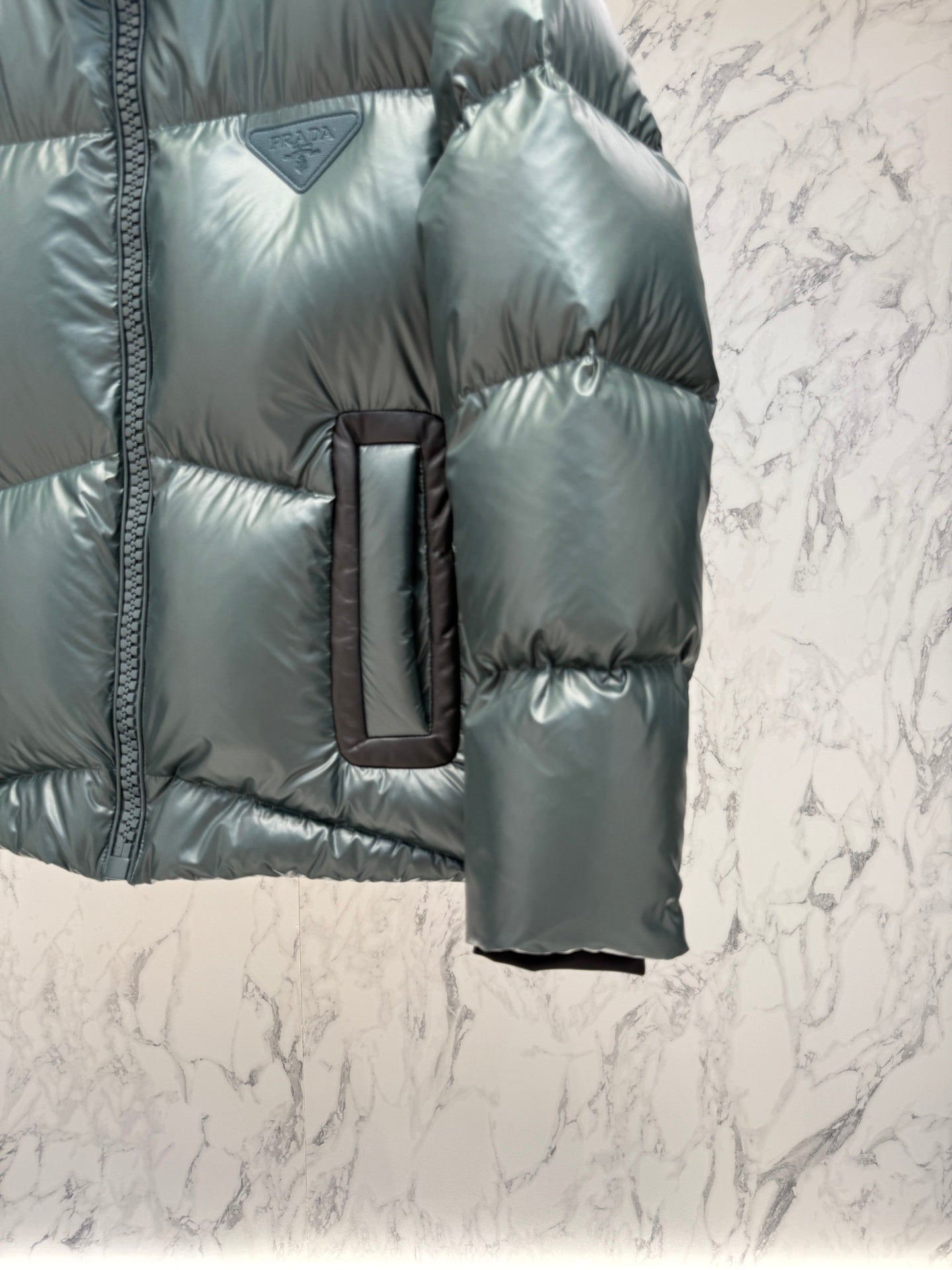 Prada Green High - Neck Down Jacket With Triangle Logo