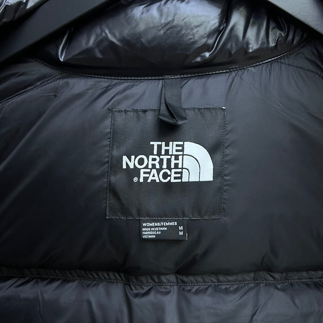 The North Face Black Glossy Cropped Nuptse Puffer Jacket For Winter Warmth