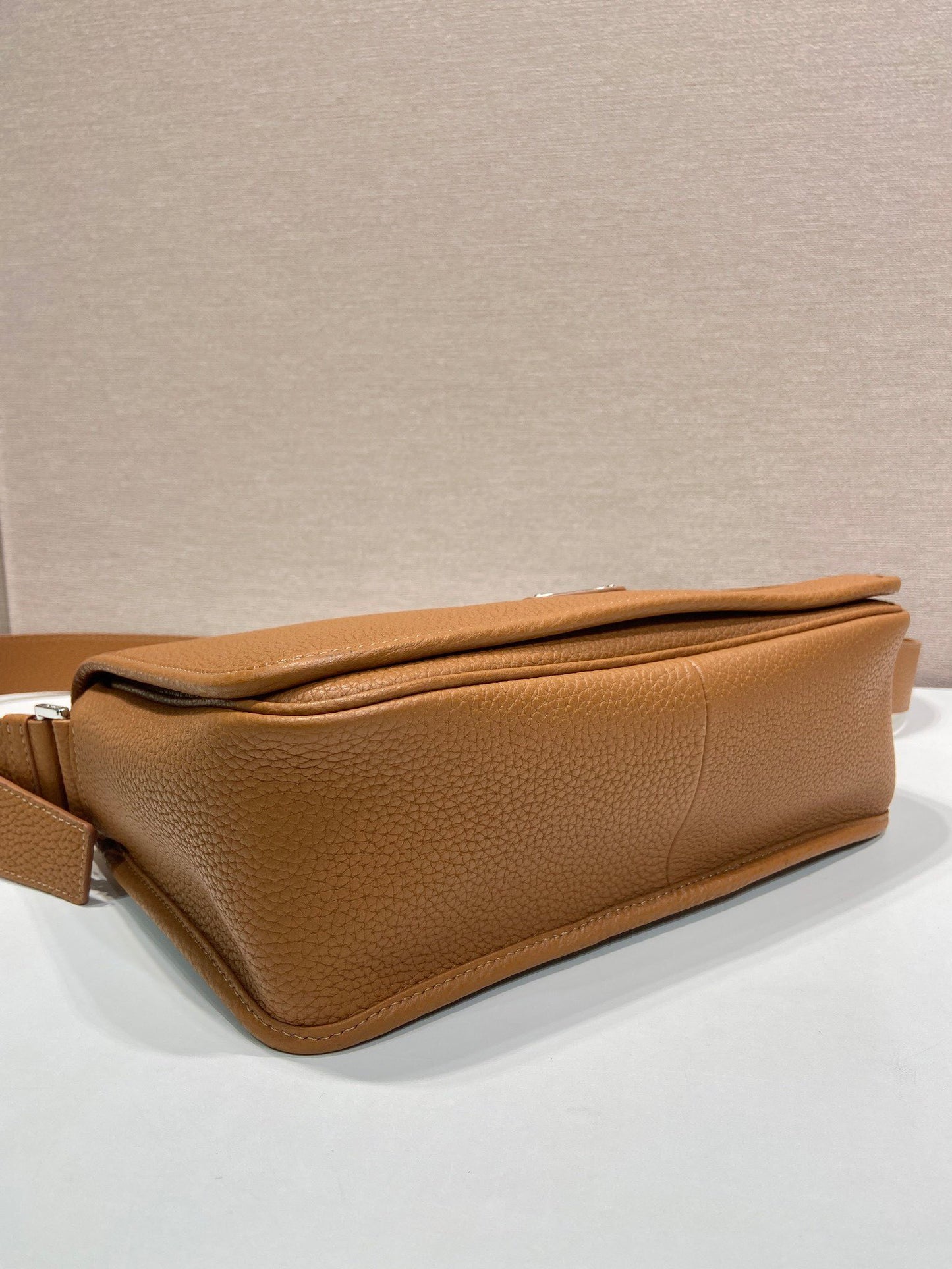 Prada Brown/Black/Gray Grained Leather Crossbody Bag With Signature Logo Plate 2VD075
