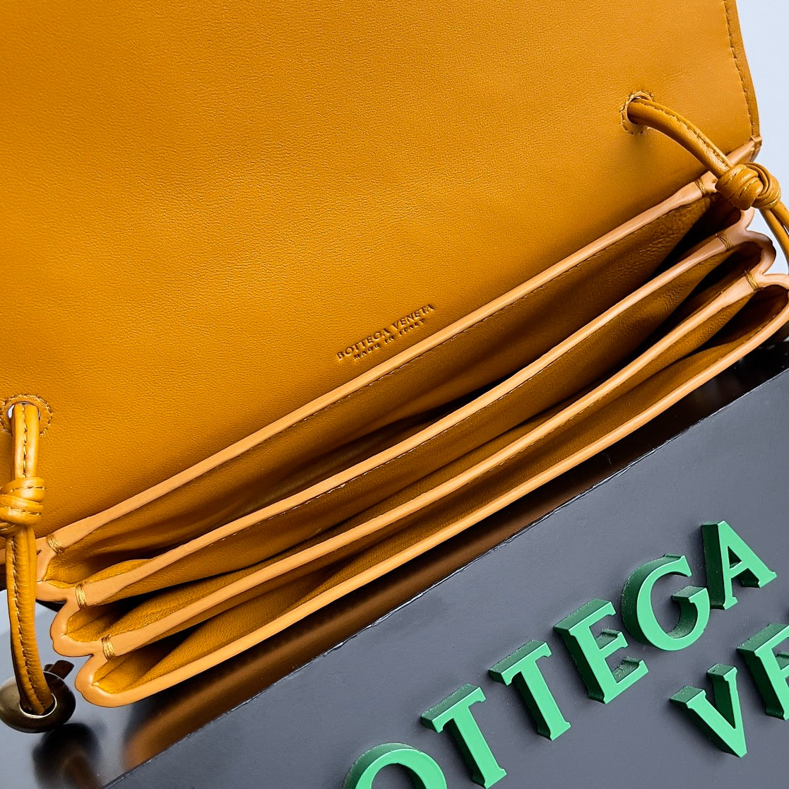 Bottega Veneta Intrecciato Woven Leather Crossbody Bag in Warm Mustard Tone with Gold Accents BV717435