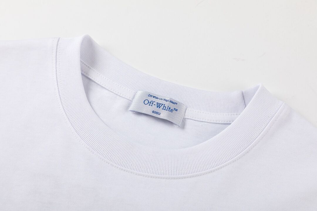 Off White White/Black T - Shirt With Distressed Blue "OFF" Logo On Chest