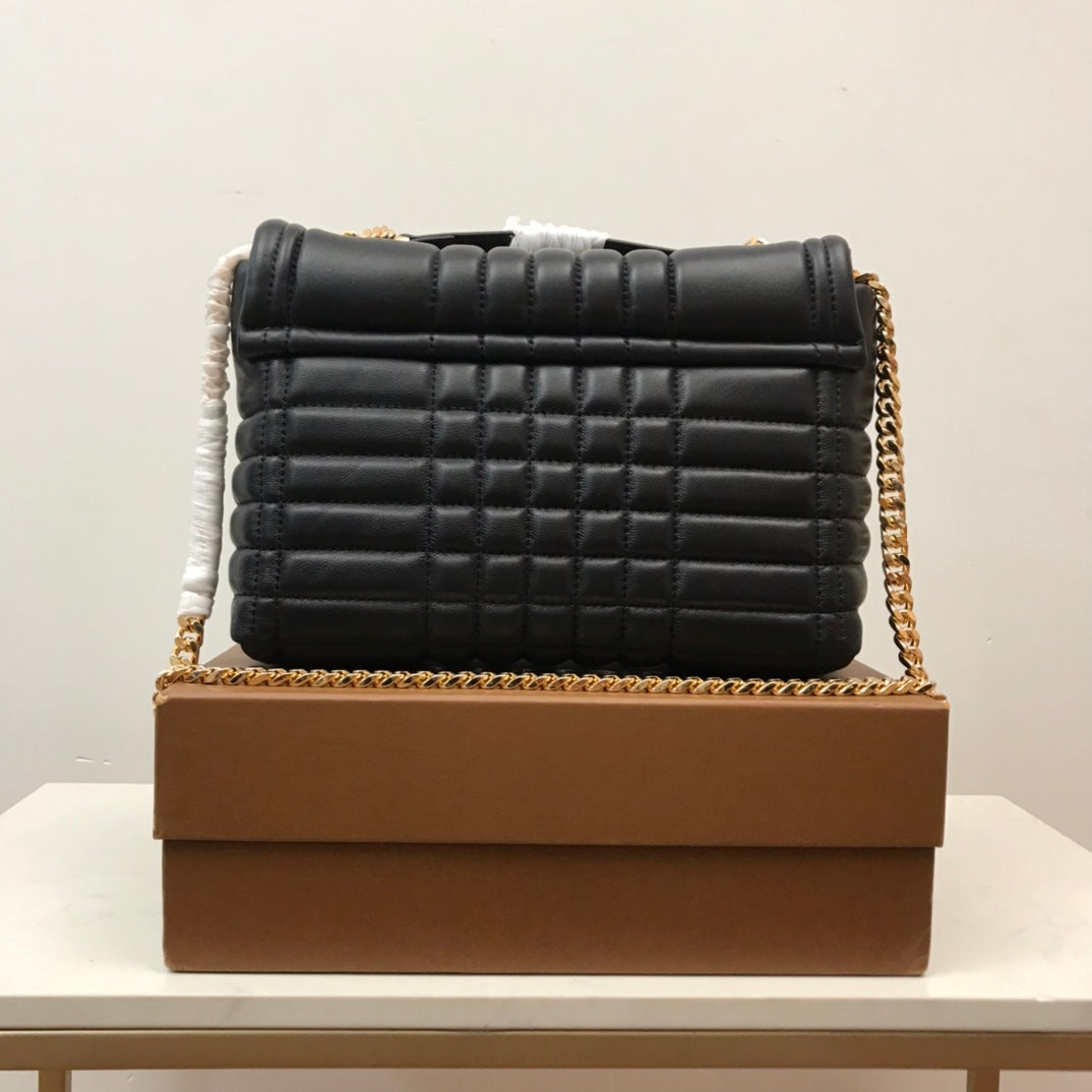 Elegant Black/Red/Green/Brown Quilted Burberry Crossbody Bag With Gold TB Logo And Chain Strap Style No.80490501