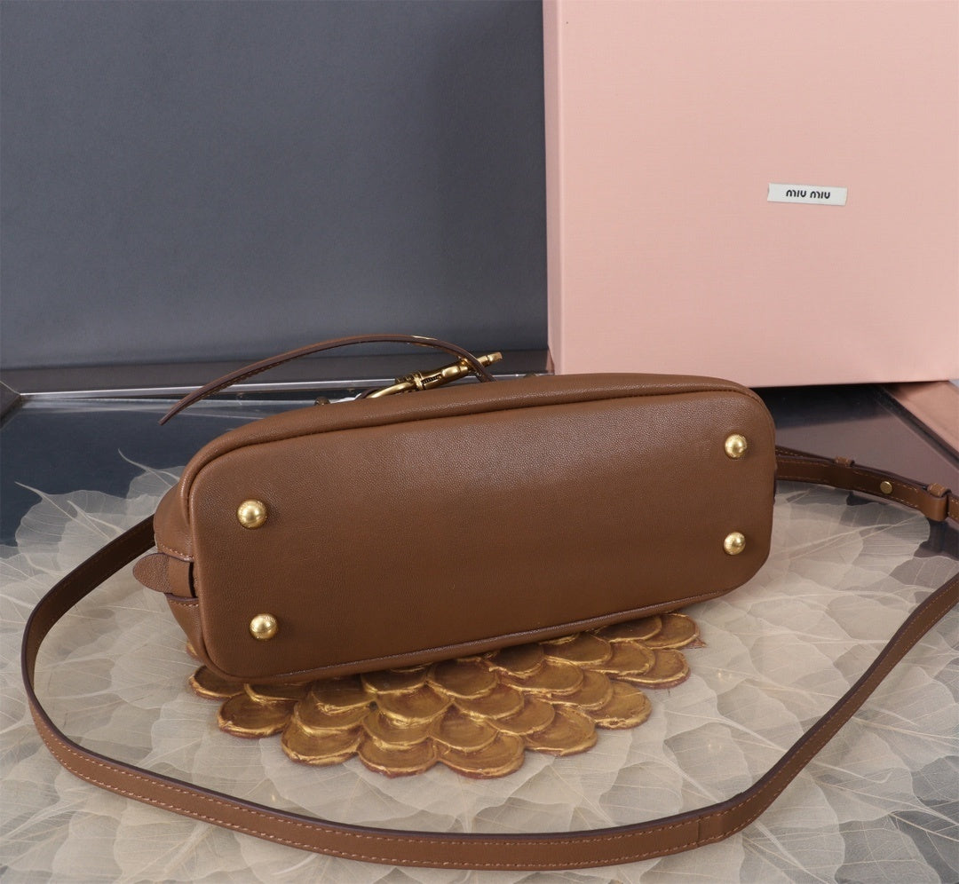 Miu Miu Brown Leather Top - Handle Bag With Brand Emblem 5BB169