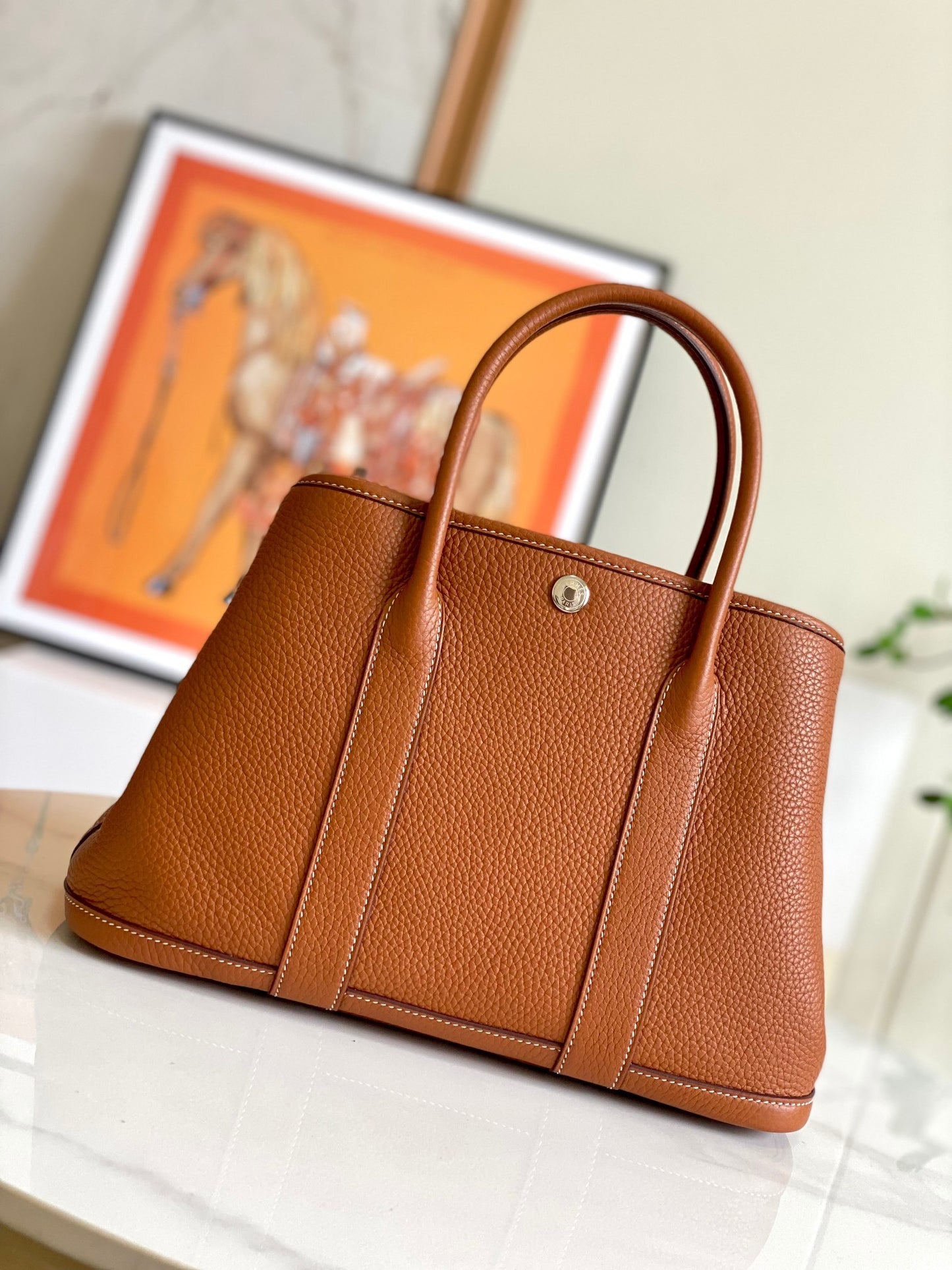 Elegant Hermes Garden Party Handbag in Creamy White Leather 3113