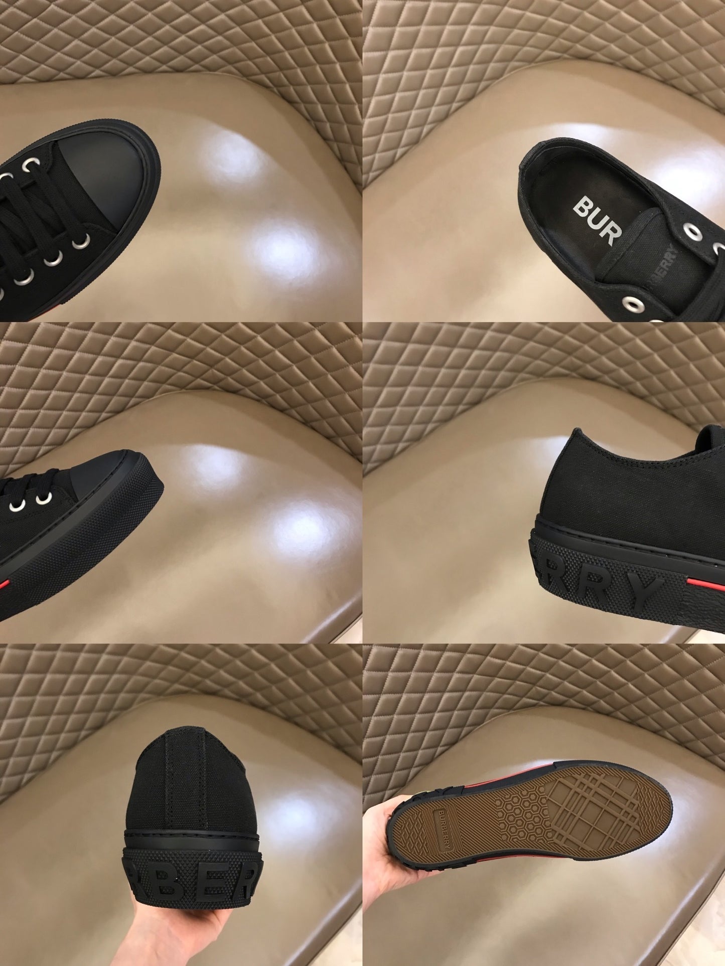Burberry Unisex Black Canvas Sneakers Stylish Comfortable Footwear For Men And Women With Red Accent Detail
