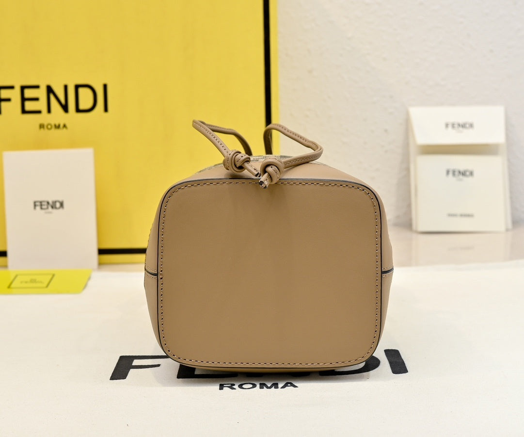 Chic Fendi Mon Tresor Bucket Bag With Signature FF Pattern And Leather Accents 1012