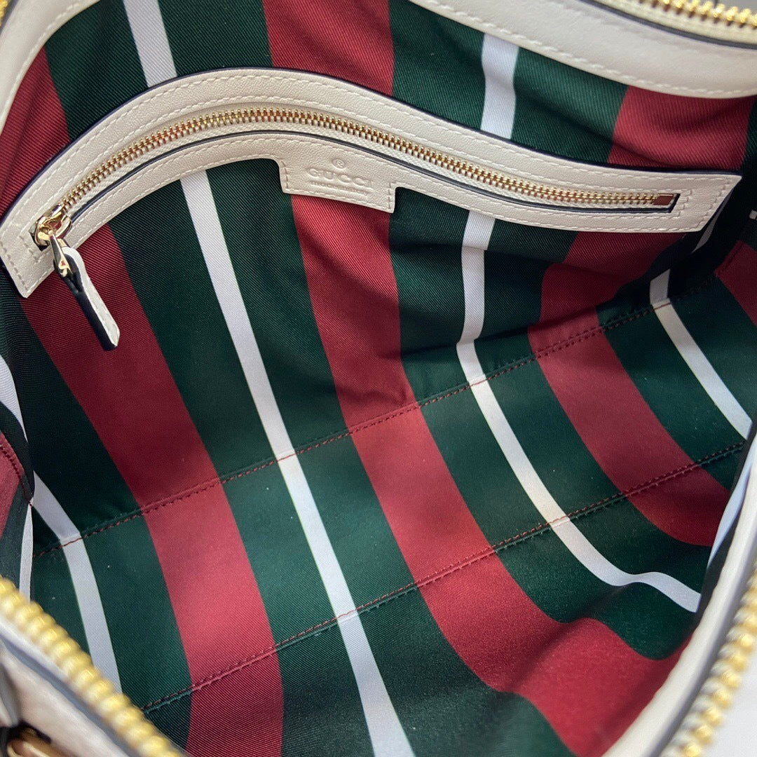Gucci Beige and White GG Supreme Canvas Shoulder Bag with Leather Accents 815216