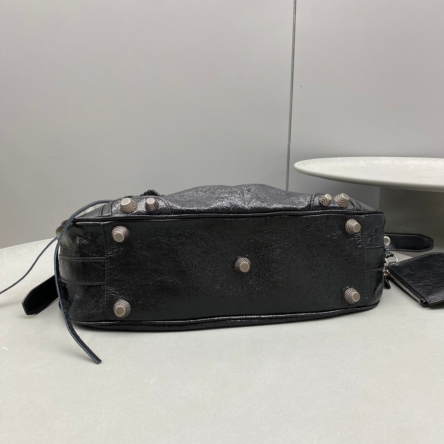 Black Balenciaga Studded Hobo Bag with Heart - Shaped Charm and Mini Pouch for Edgy Fashion Style No.3725