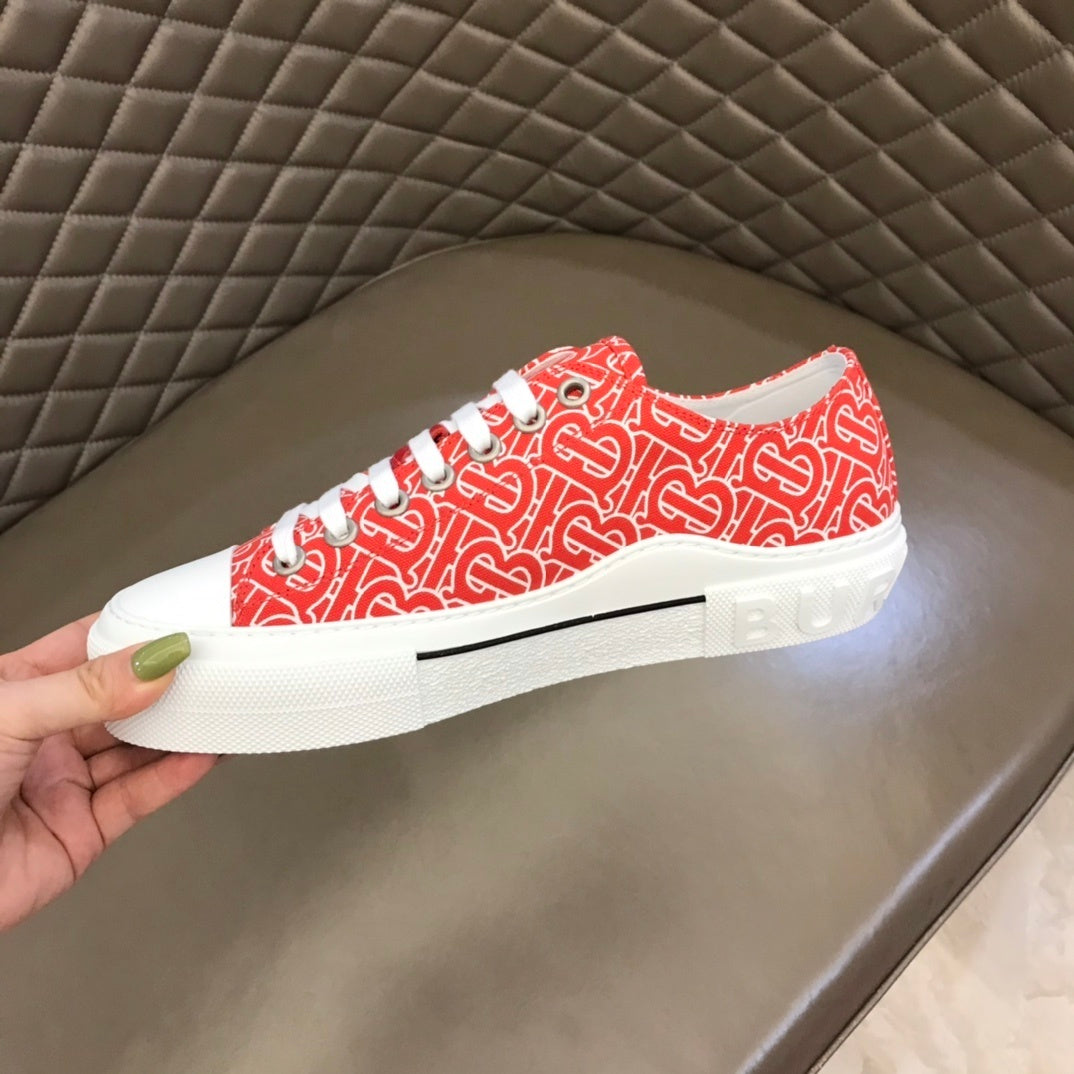 Burberry Unisex Red Monogram Canvas Sneakers Stylish Comfortable Footwear For Men And Women With Signature Logo Pattern