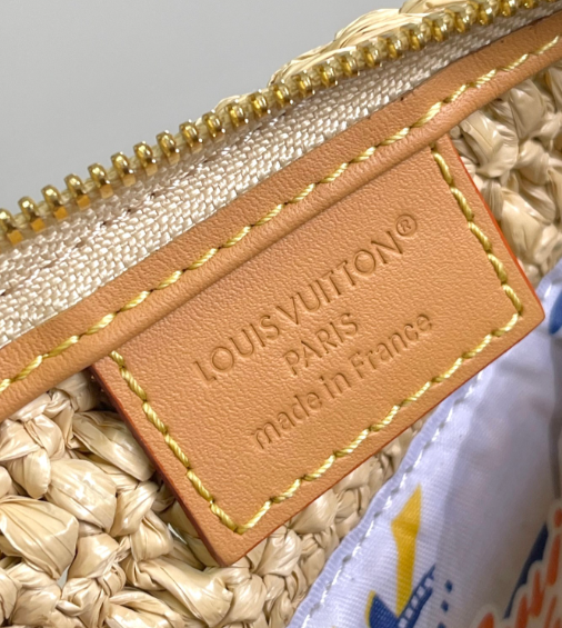 Chic Louis Vuitton Straw Handbag With Leather Accents For Summer Fashion Lovers