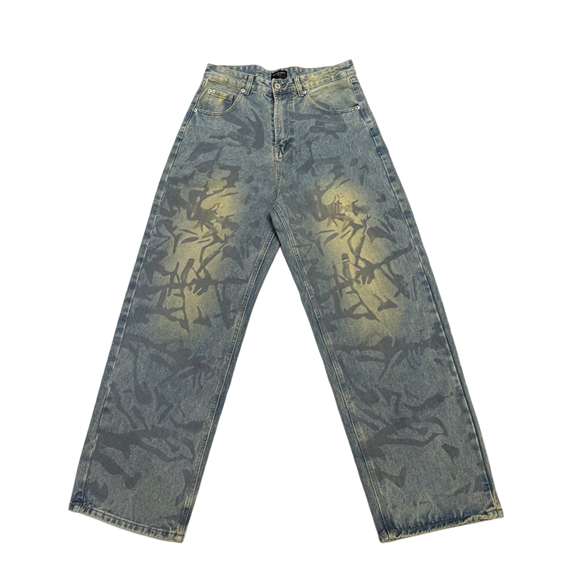 Balenciaga Unisex Jeans With Unique Pattern And Retro Style