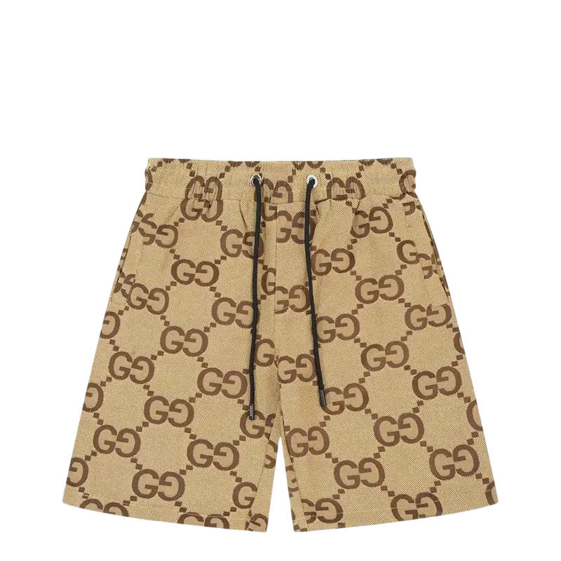 Gucci Men's Beige GG Monogram Drawstring Casual Shorts