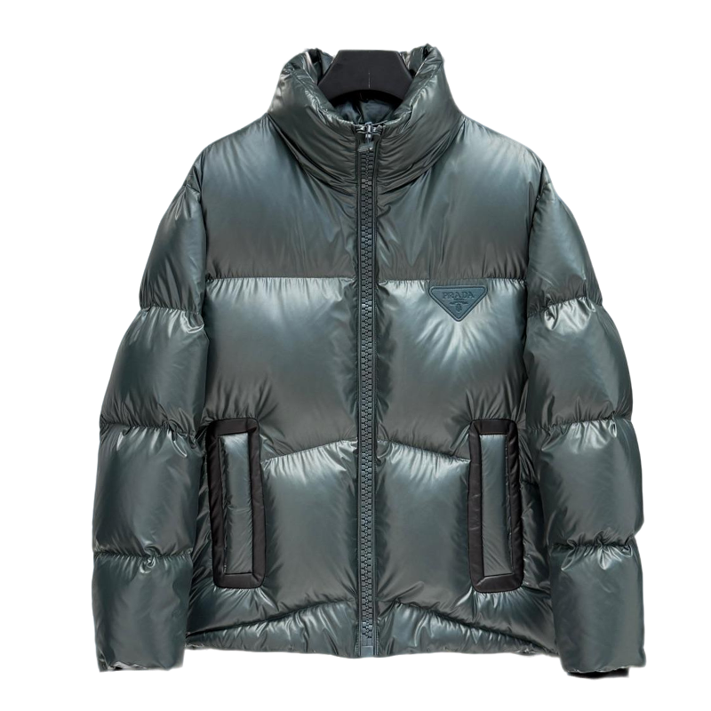 Prada Green High - Neck Down Jacket With Triangle Logo