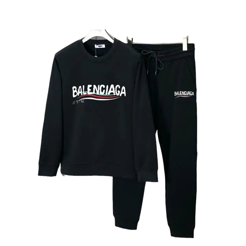 Balenciaga Black Tracksuit With Brand Logo And Crew Neck Sweatshirt