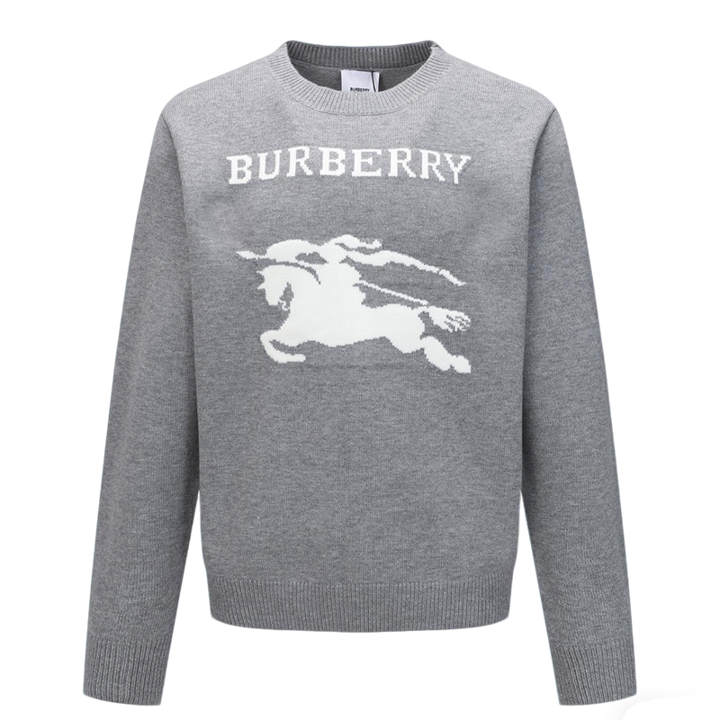 Burberry Men's Grey Crew Neck Sweater With Equestrian Print