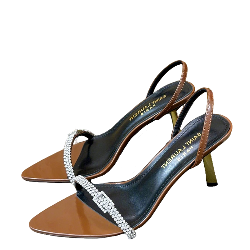 Saint Laurent Brown Crystal - Strap High - Heel Sandals For Elegant Looks