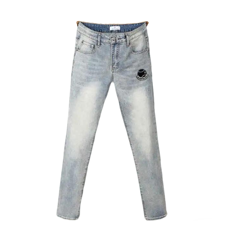 Moncler Men's Jeans in Light Shade with Distinctive Logo Embroidery